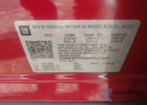 2021 Chevrolet Blazer Fwd 2Lt from USA, damaged, VIN 3GNKBCRS6MS510447